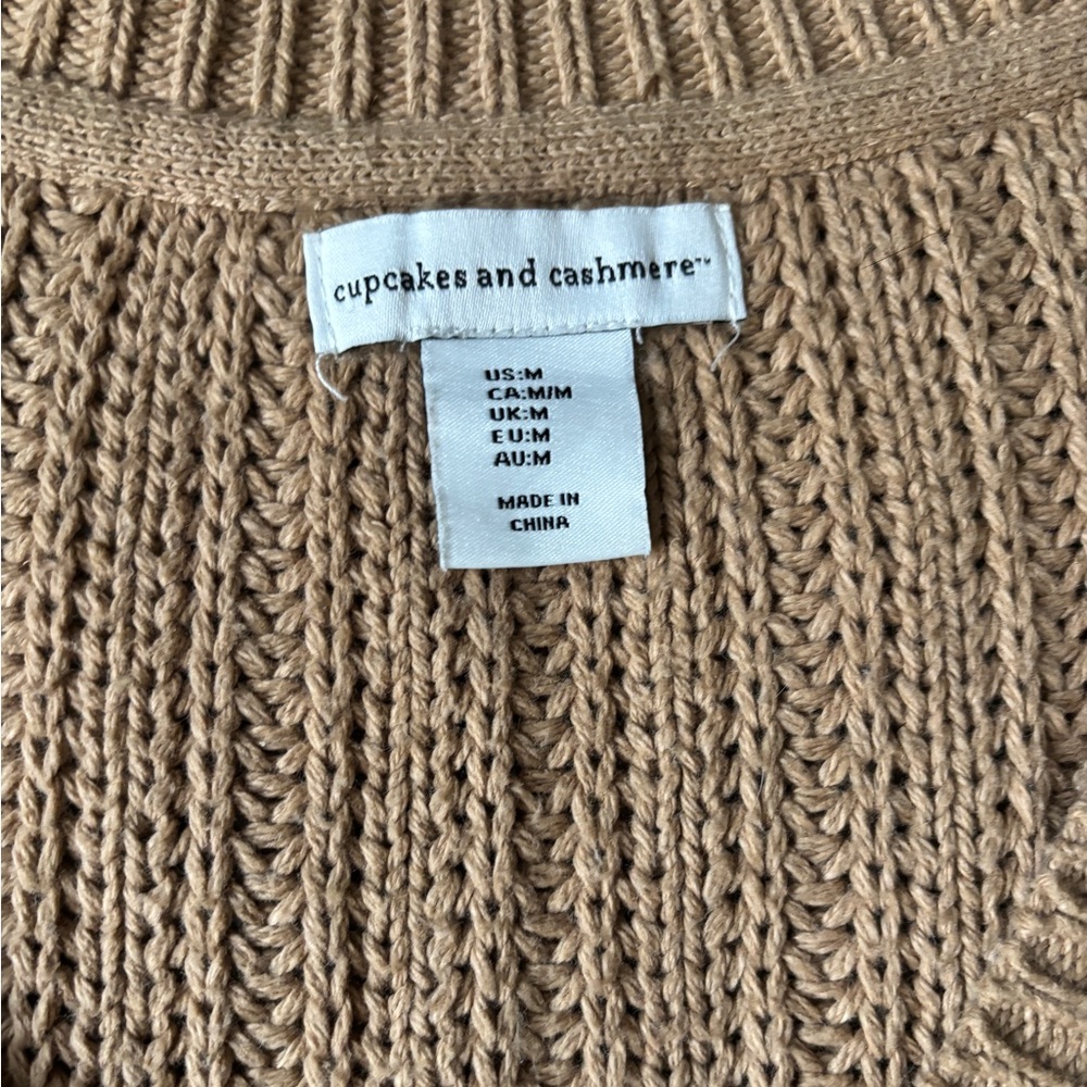 Cupcakes & Cashmere  Tan-Camel Cardigan Sweater Cable Knit Preppy Women’s Medium - Picture 4 of 8